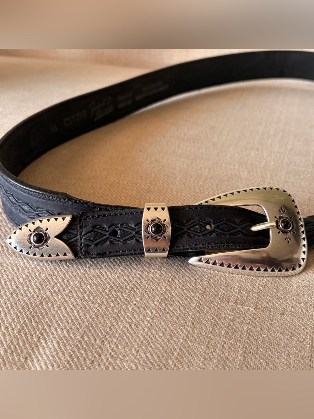 Tony Lama Size XL Dakota Black Leather Western Belt #C51293 Silver Hardware - Picture 7 of 9